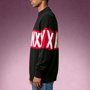 Custom Luxury Crewneck Sweater | Thick Jacquard Knitted Sweater | Oversized Streetwear Mock Neck Sweater
