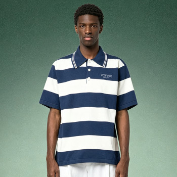 Custom Striped Polo Shirt | DTG Print Streetwear Short Sleeve Shirt | Relaxed Fit Tipped Collar Polo Top