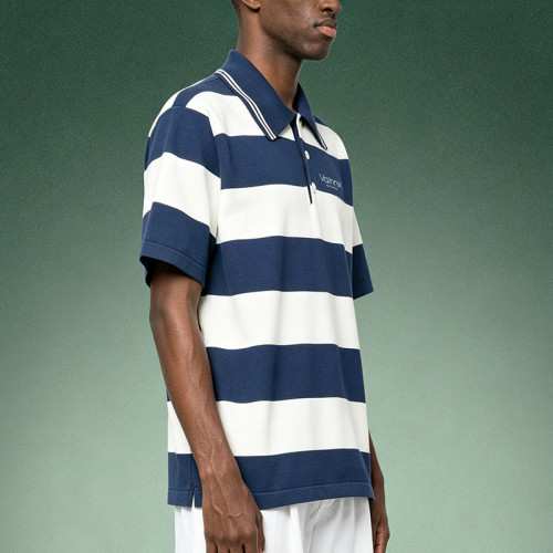 Custom Striped Polo Shirt | DTG Print Streetwear Short Sleeve Shirt | Relaxed Fit Tipped Collar Polo Top