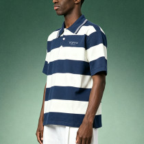 Custom Striped Polo Shirt | DTG Print Streetwear Short Sleeve Shirt | Relaxed Fit Tipped Collar Polo Top
