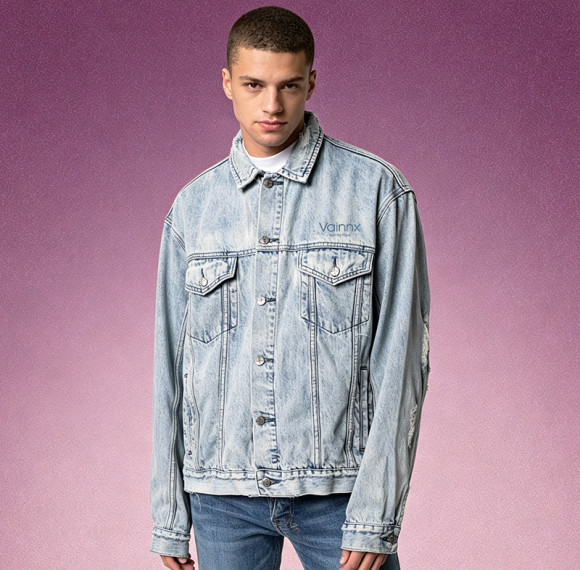 Custom Oversized Jean Jacket | Men's Distressed Denim Jacket | Vintage Acid Wash Trucker Jacket