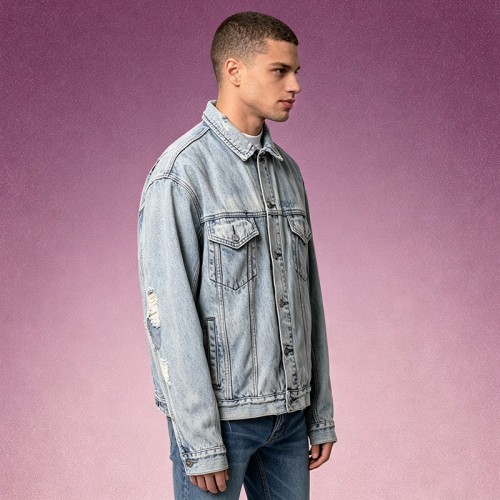 Custom Oversized Jean Jacket | Men's Distressed Denim Jacket | Vintage Acid Wash Trucker Jacket