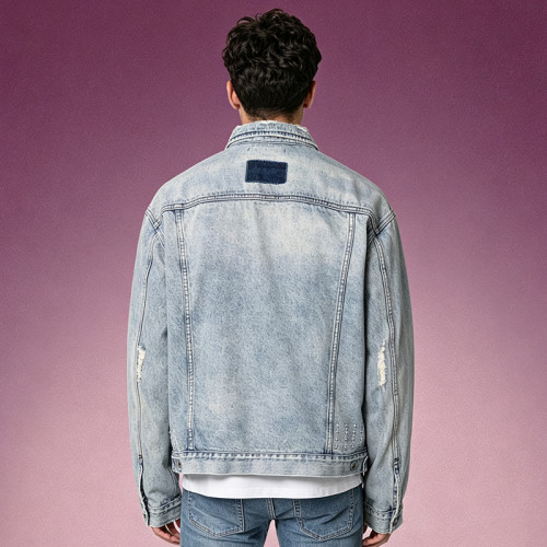 Custom Oversized Jean Jacket | Men's Distressed Denim Jacket | Vintage Acid Wash Trucker Jacket