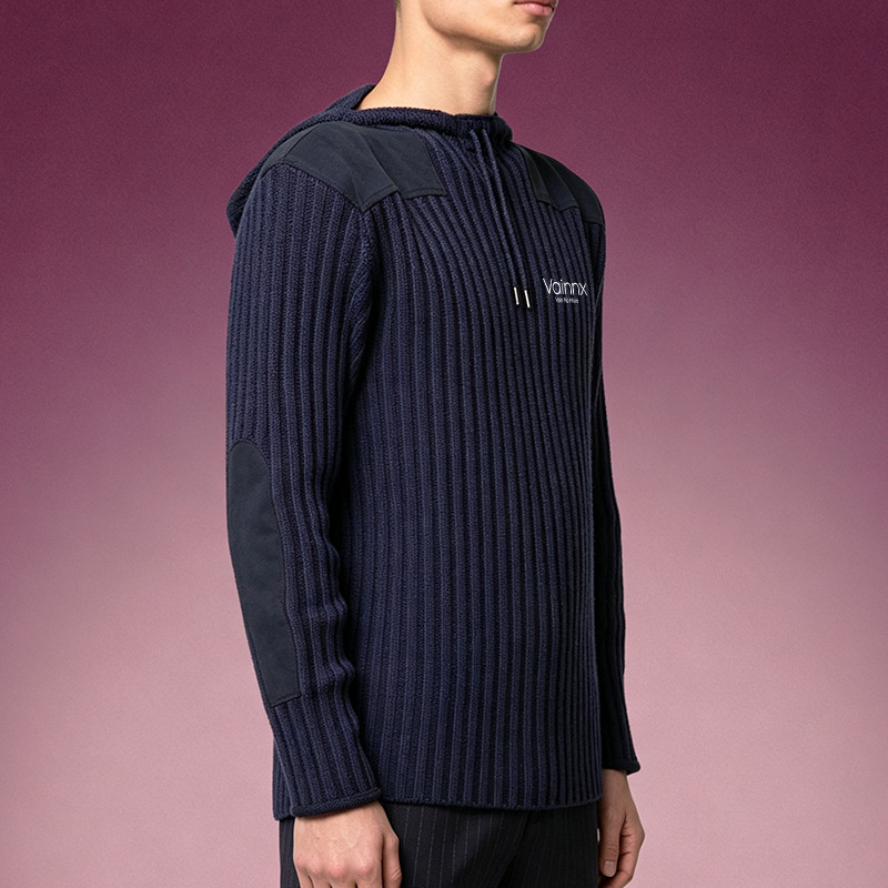 Ribbed Hooded Knit Sweater