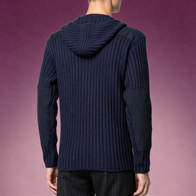 Custom High Quality Patchwork Sweater | Heavyweight Ribbed Hooded Knit Sweater | Men's Old Money Style Sweater