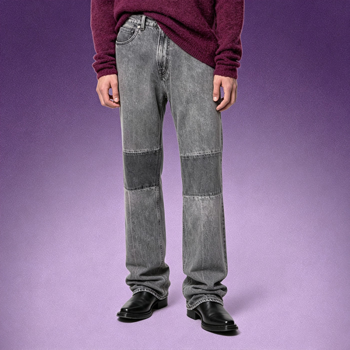 Custom Patchwork Denim Trousers | Vintage Washed Workwear Pants | Baggy Streetwear Straight Jeans