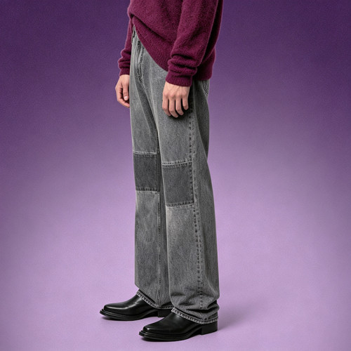 Custom Patchwork Denim Trousers | Vintage Washed Workwear Pants | Baggy Streetwear Straight Jeans