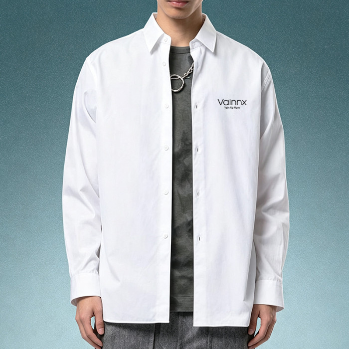 Custom Logo Oversized Button Down Shirt | Casual Boxy Work Shirt | Men's Premium Cotton Shirt