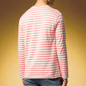 Custom Heavyweight Cotton Slim Fit T-shirt | Stripe Long Sleeve Causal T-shirt | Streetwear Apparel Supplier