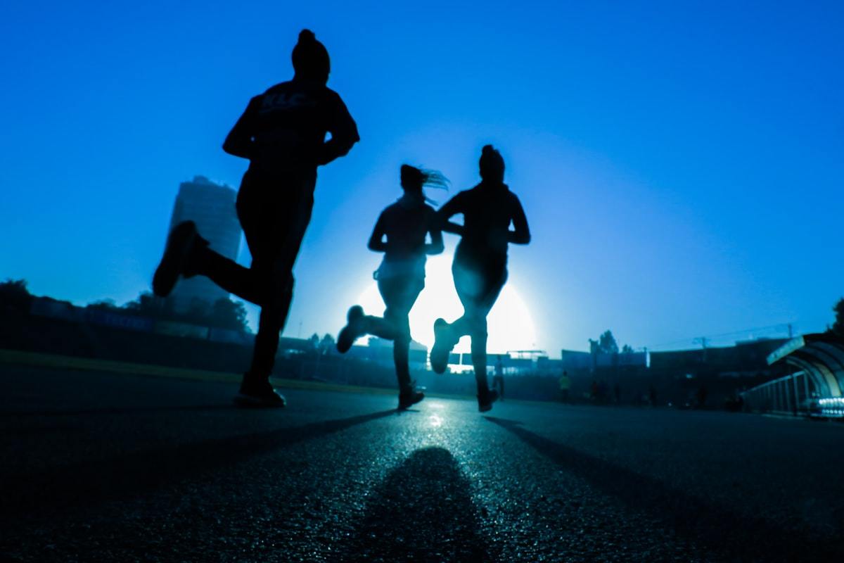 team training in coordinated sports clothing