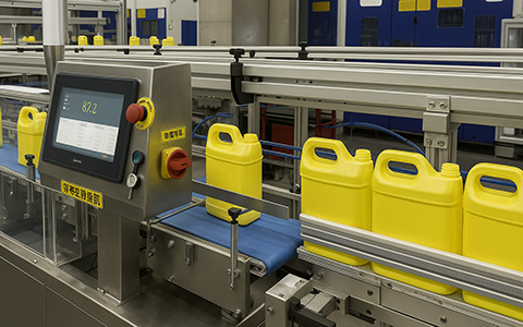 Agricultural chemical packaging with inline weight control