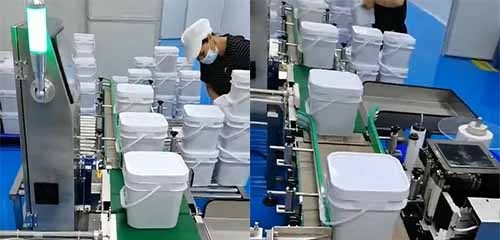End of Line Weigh Price Labeler to Sauce Barrels