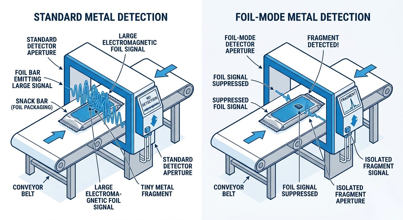 Comparison Between Standard Metal Detector And Metal Detector For Metallized Film Food Packaging