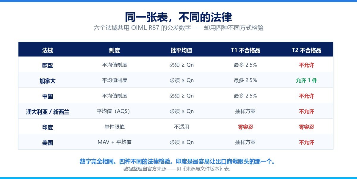 七大出口市场对比柱状图:法系、是否允许平均、T2 底线
