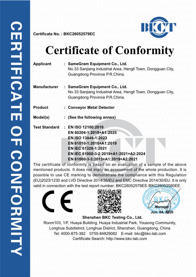 CE Certificate of Conformity — BKC26052579EC