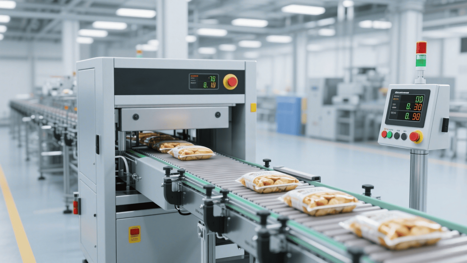 A High-Precision Checkweigher Machine Weighing Packaged Food Products