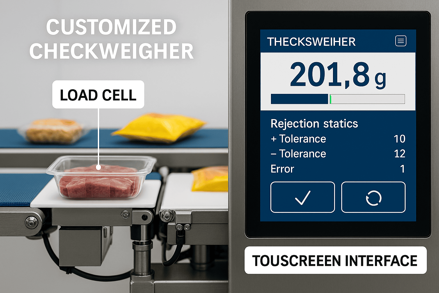 Customized Checkweigher's Load Cell and Touchscreen Interface