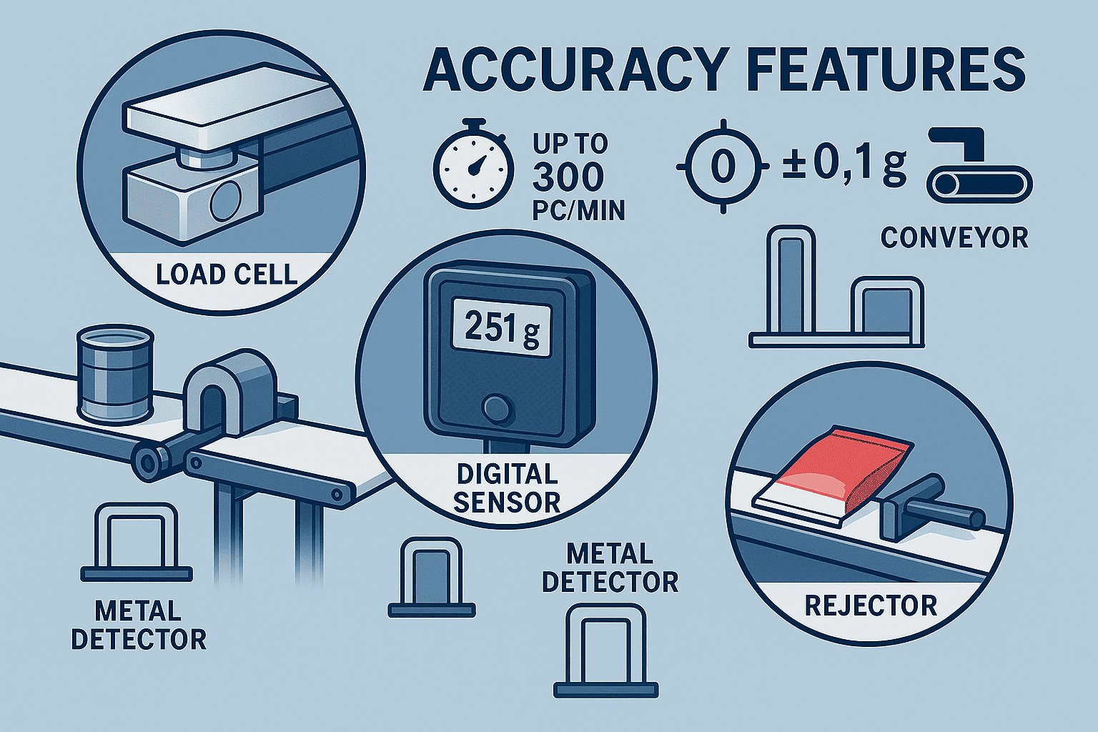 Key Accuracy Features of a Checkweigher Combination System