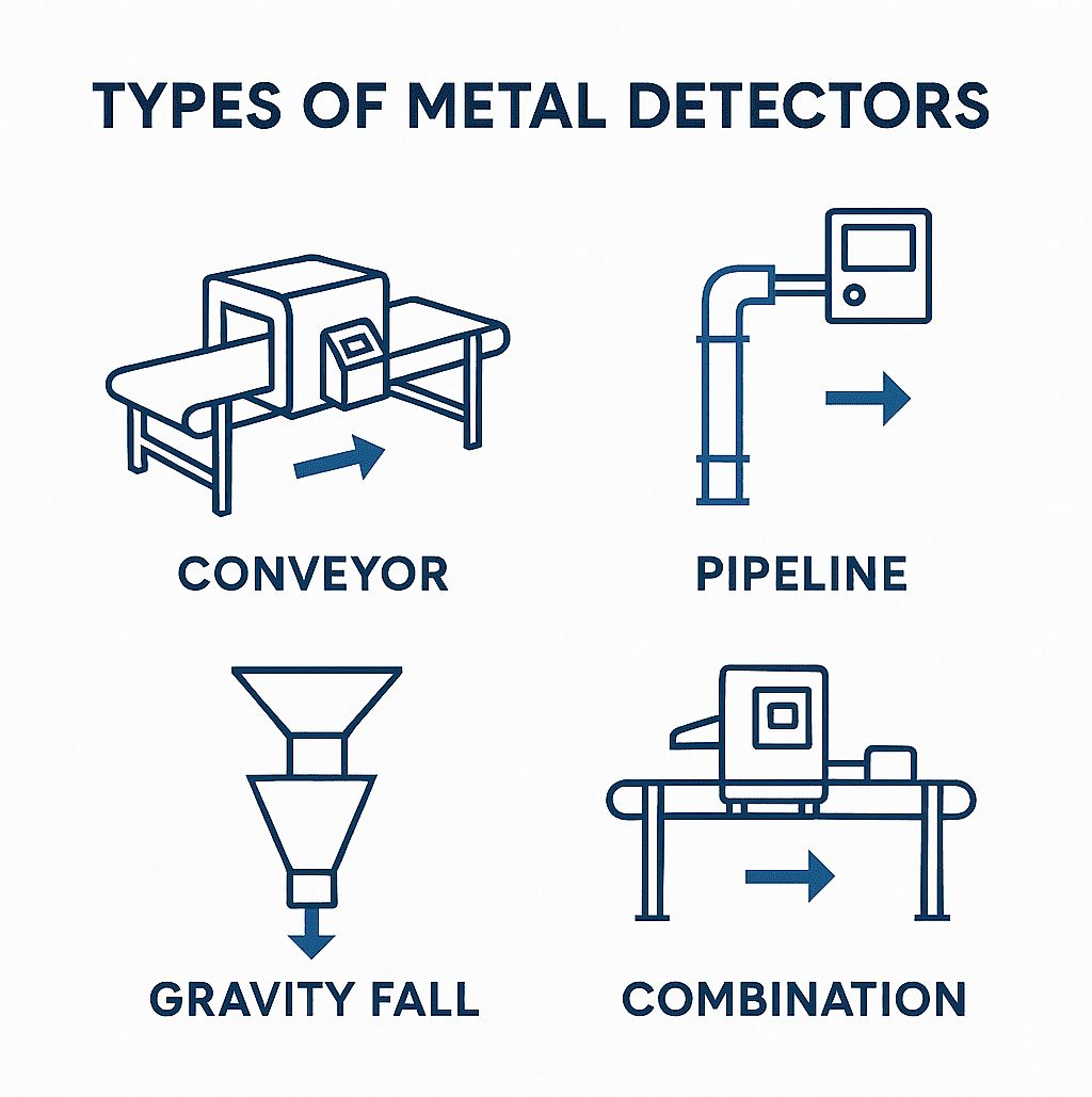 Different Types of Metal Detectors Conveyor, Pipeline, Gravity Fall, And Combination Systems