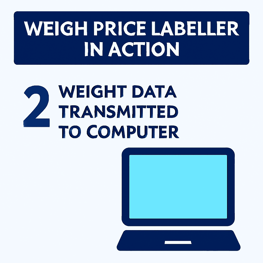 Weigh Price Labeller in Action, Weight Data Transmitted to Computer