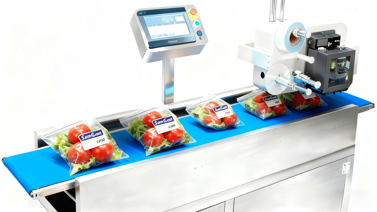 Weigh Price Labeller System for Fresh Vegetables in Action
