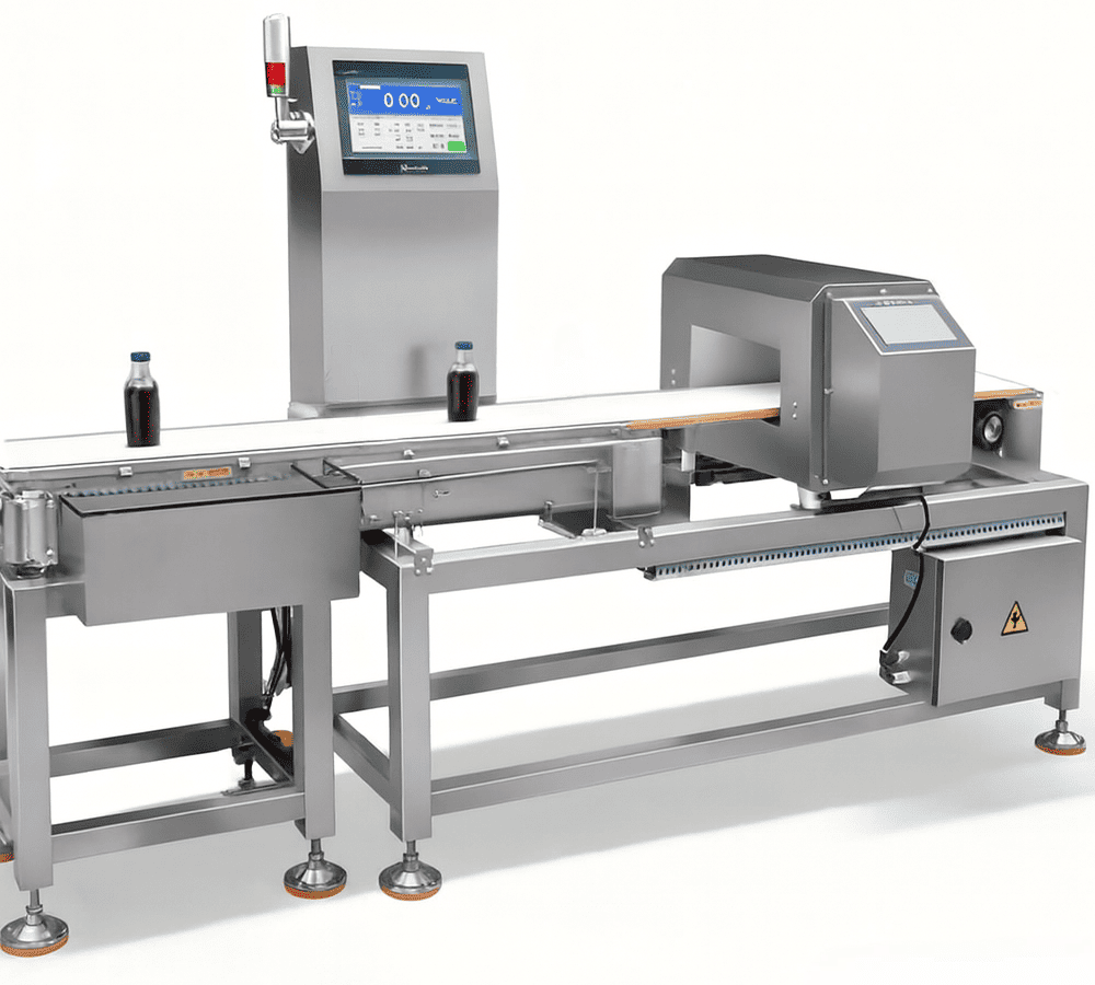 Industrial Checkweigher and Metal Detector Combo Unit in Action