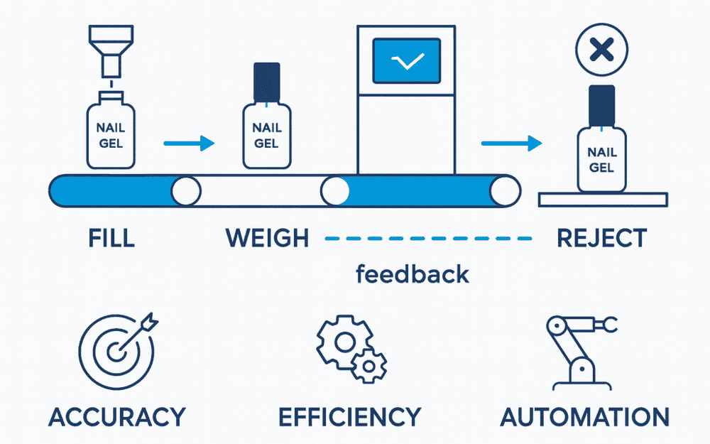 Workflow of a Dynamic Checkweigher in Nail Gel Bottle Production