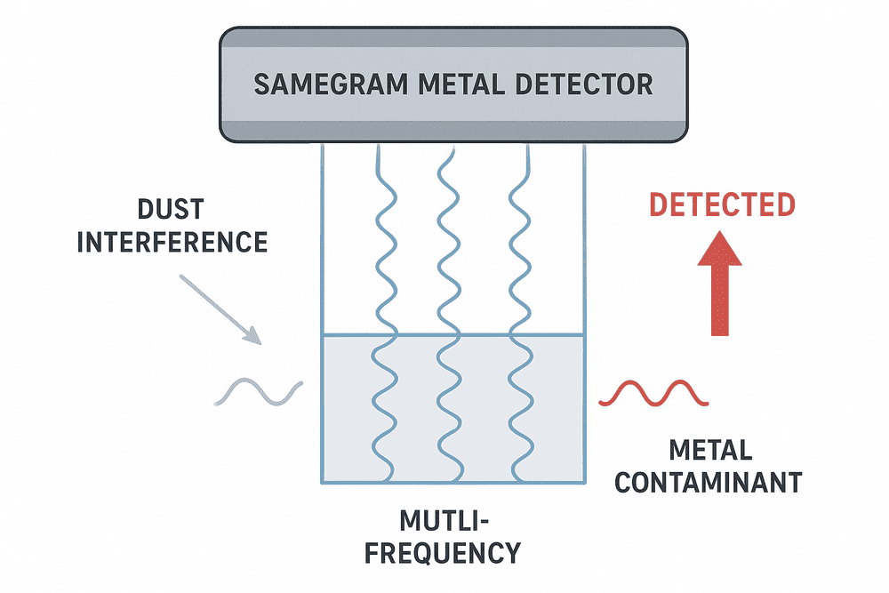 Close-up technical diagram of a SameGram Metal Detector