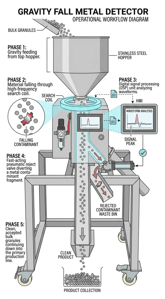 Workflow of a Gravity Feed Metal Detector