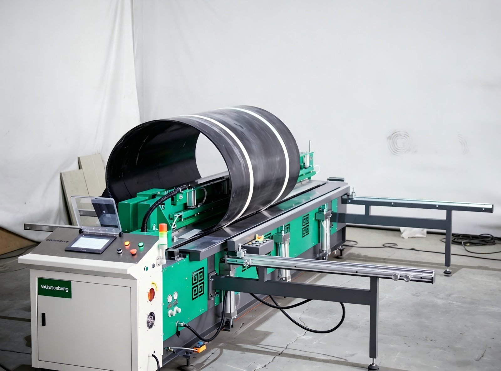 Large-format plastic sheet butt welding machine producing watertight panels for aquaculture fish farming tanks