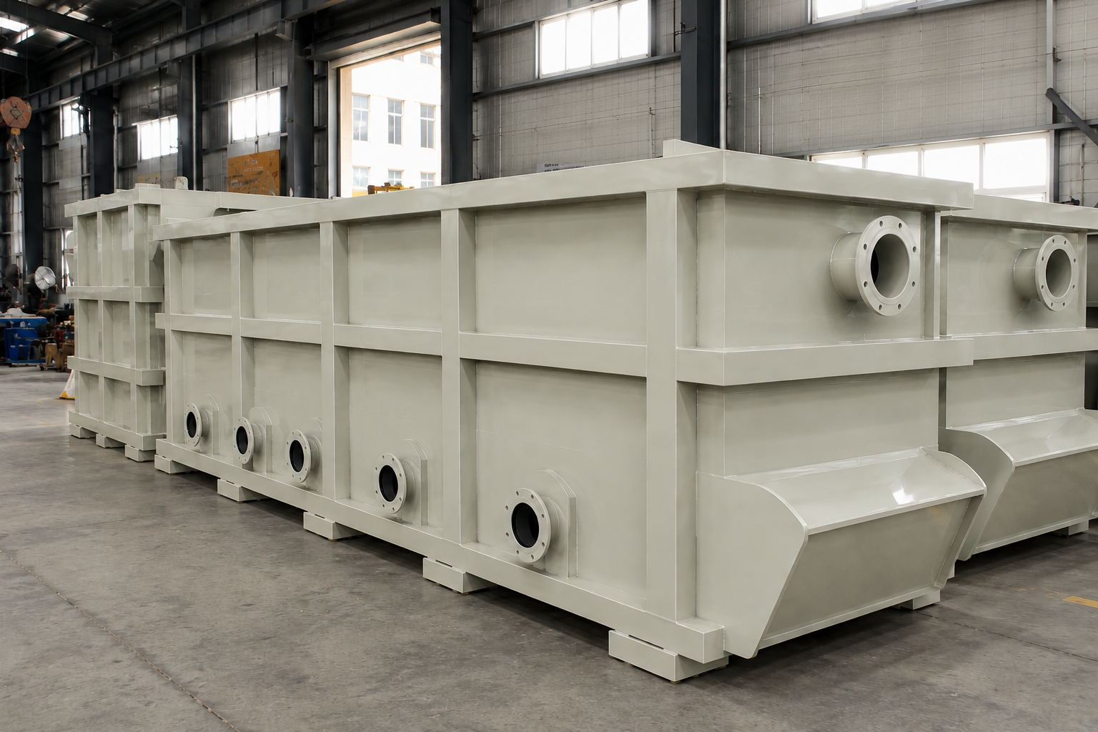 Large polypropylene electroplating tanks under fabrication