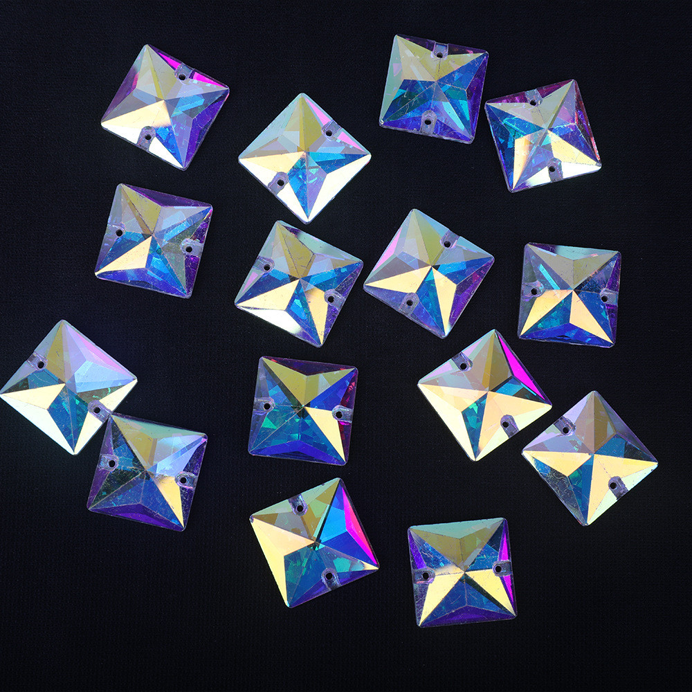 Square crystal hand-sewn stone