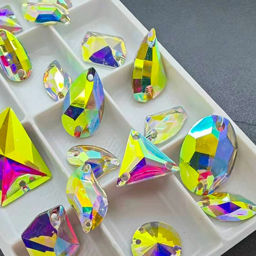 triangle Sew-on Resin Rhinestone | Wholesale Resin Rhinestones | Three-hole hand-sewn stone