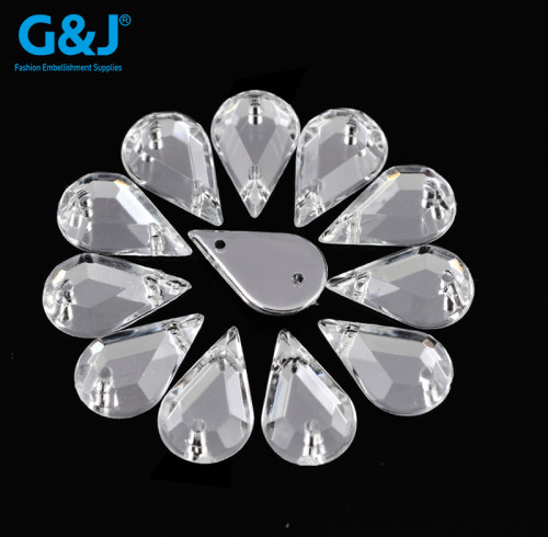 Drop 2 Hole Flatback Rhinestone | acrylic rhinestones | plastic rhinestones | sew on acrylic gems