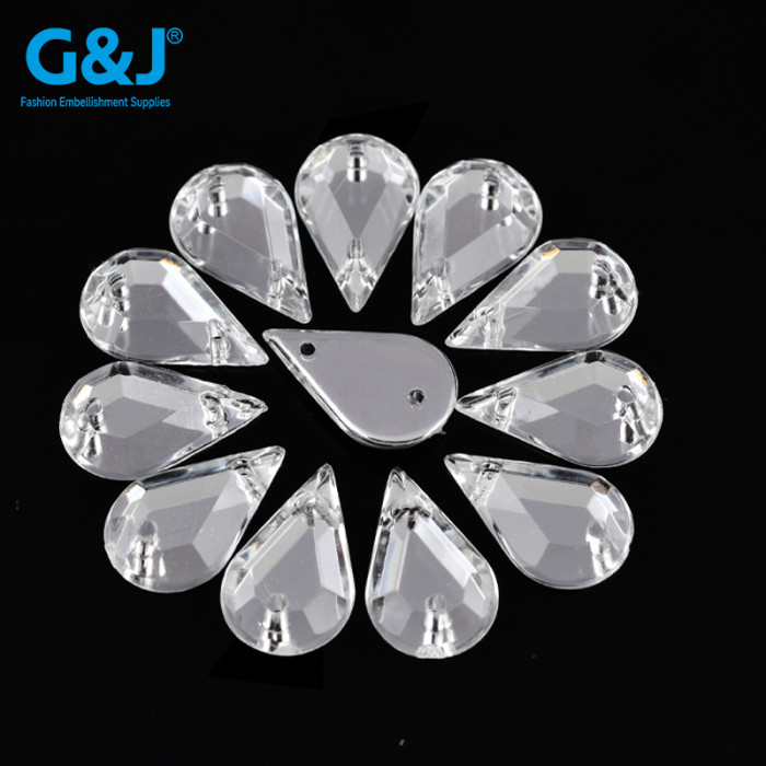 Drop 2 Hole Flatback Rhinestone | acrylic rhinestones | plastic rhinestones | sew on acrylic gems