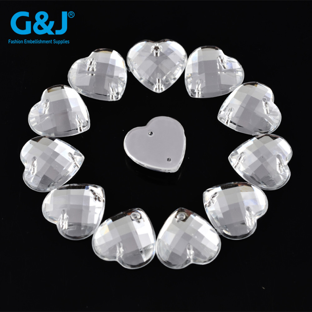 Heart 2 Hole Flatback Rhinestone  | acrylic rhinestones | plastic rhinestones | sew on acrylic gems