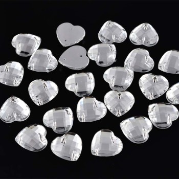 Heart 2 Hole Flatback Rhinestone  | acrylic rhinestones | plastic rhinestones | sew on acrylic gems
