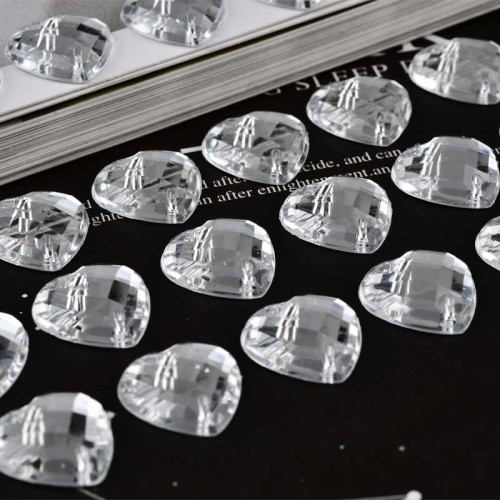 Heart 2 Hole Flatback Rhinestone  | acrylic rhinestones | plastic rhinestones | sew on acrylic gems