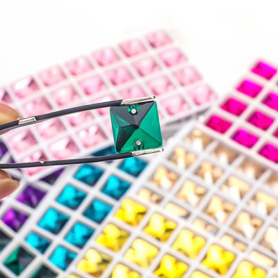 Square Sew-on Glass Rhinestones| Triangular hand sewing awl | jewelry accessorie | sew on rhinestones |acrylic gemstones flat back