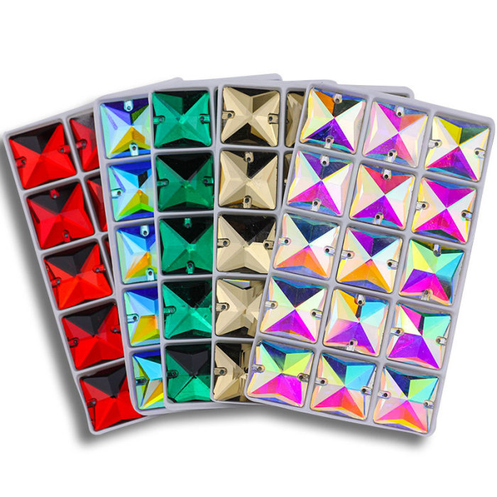 Square Sew-on Glass Rhinestones| Triangular hand sewing awl | jewelry accessorie | sew on rhinestones |acrylic gemstones flat back