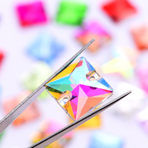 Square Sew-on Glass Rhinestones| Triangular hand sewing awl | jewelry accessorie | sew on rhinestones |acrylic gemstones flat back