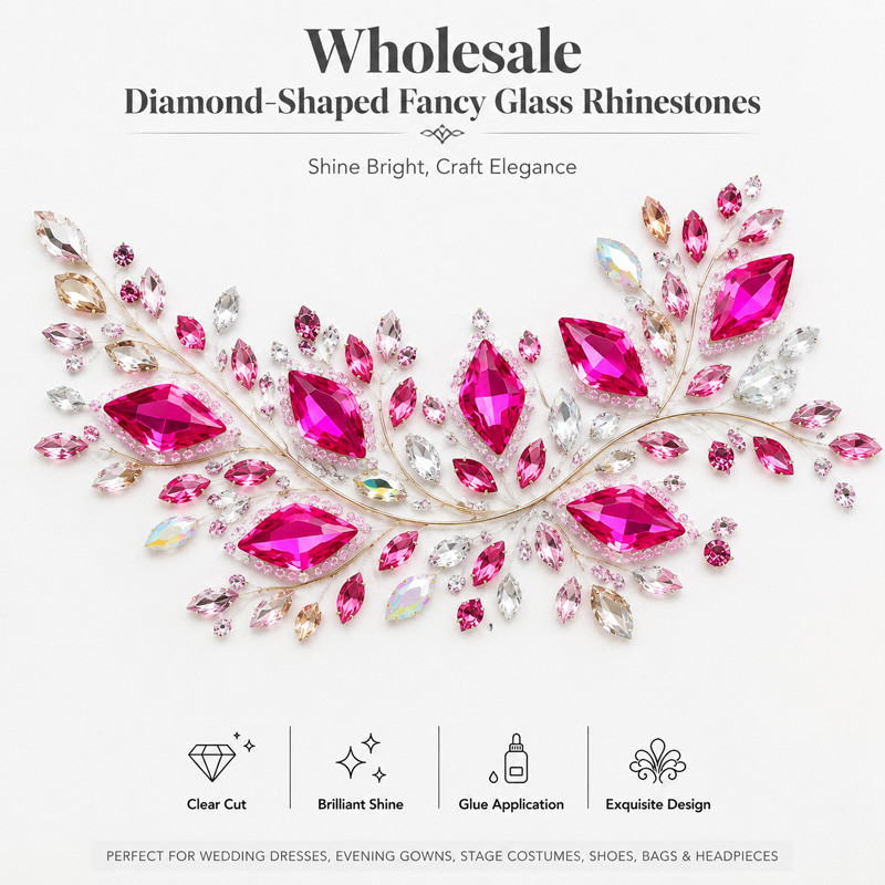 Wholesale Diamond-Shaped Fancy Glass Rhinestones for Garment Shoes Bags and Fashion Decoration