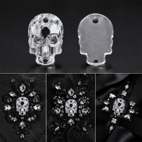 G&J Wholesale Skull Glass Sew-On Stone