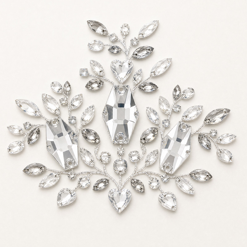 G&J Vase Glass Sew-On Stones, Vase-Shaped Crystals With Sewing Holes, Elegant Embellishment For Swimwear, Wedding Gown, Latin Stage Costume & Stretch Fabric