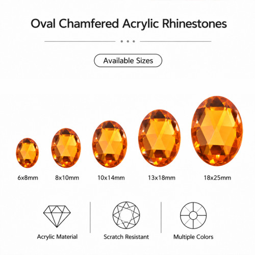 Oval Chamfered Acrylic Rhinestones for Garments, Shoes and Bags