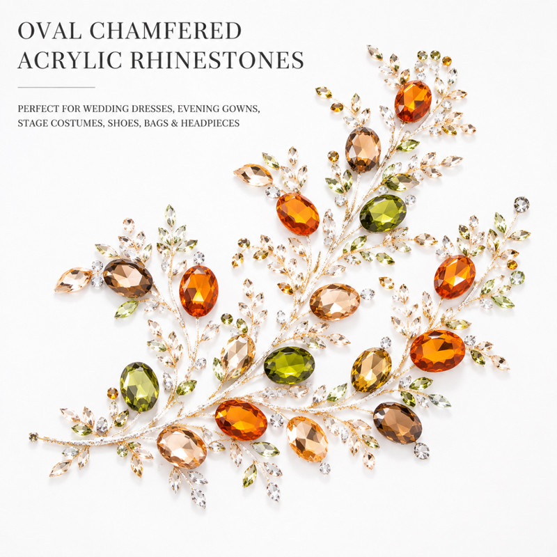 Oval chamfered acrylic rhinestones for garments, shoes and bags