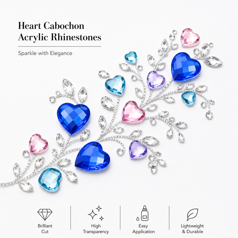 Heart cabochon acrylic rhinestones for toys, dancewear, stage costumes and accessories