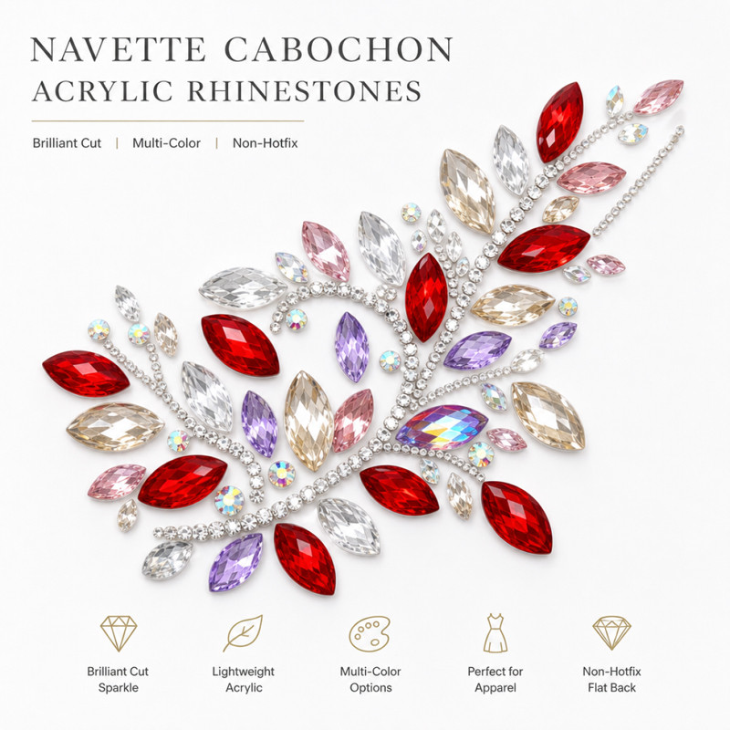 Navette cabochon acrylic rhinestones for toys, dancewear, stage costumes and accessories