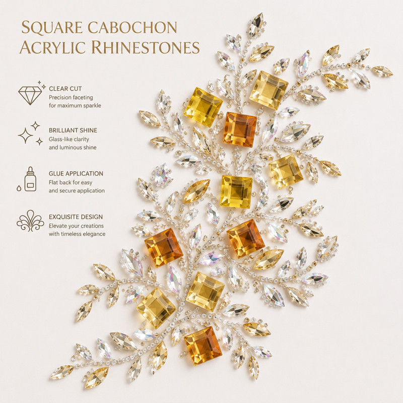 Square cabochon acrylic rhinestones for toys, dancewear, stage costumes and accessories