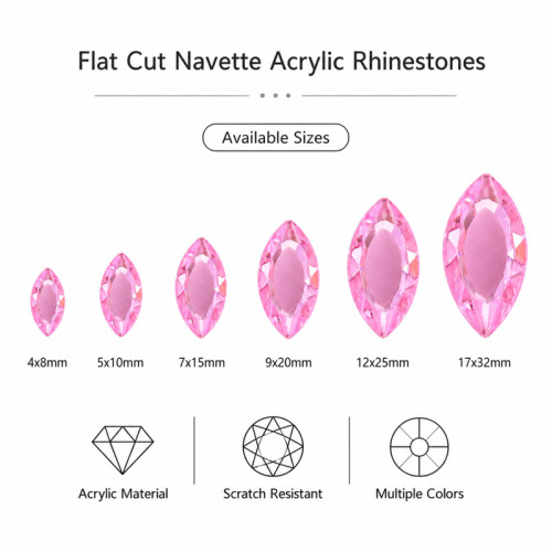 Flat Cut Navette Acrylic Rhinestones
